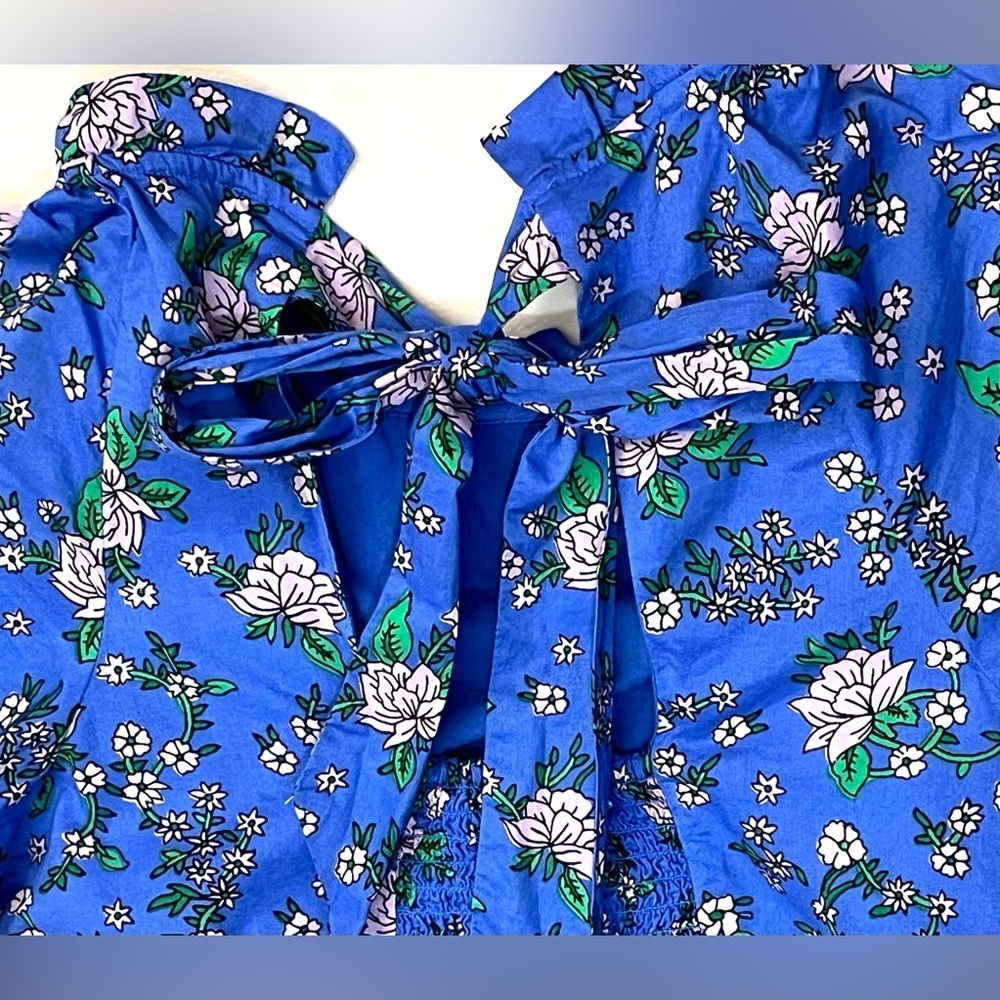 J. Crew Women’s Coastal Blue Tieback Short Sleeve Mini Floral Dress with Ruffle - Picture 14 of 16